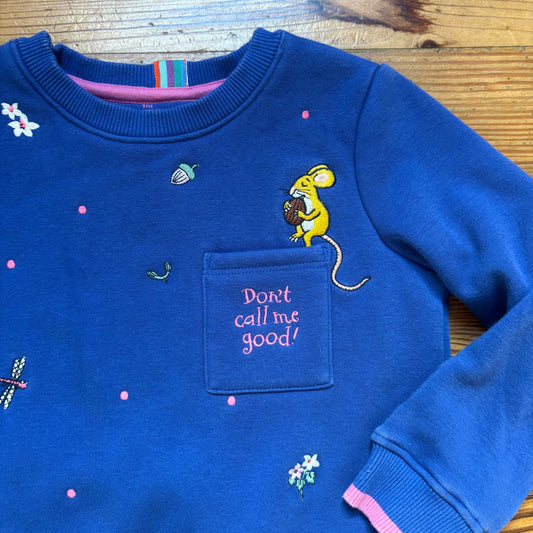 Joules royal blue Gruffalo animal floral embroidered crew sweatshirt SIZE 4