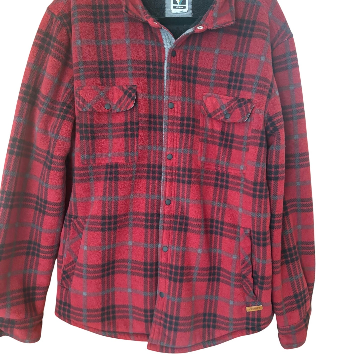 Voyage red buffalo plaid fleece lined snap mens sweater jacket SIZE L
