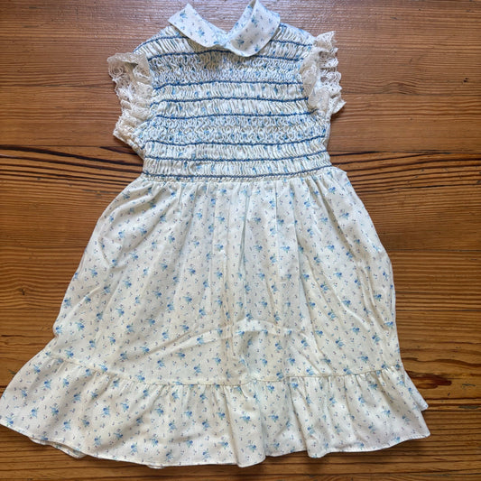 Polly Flinders vintage cream blue floral smocked collar girls dress SIZE 5