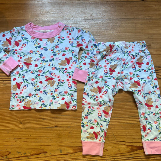 Hanna Andersson blue floral bunny pink trim pajama set SIZE 18-24M