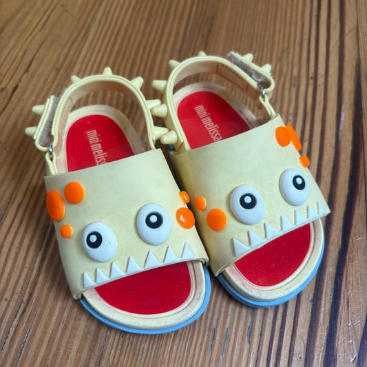 Mini Melissa yellow monster face rubber spiked slip on sandals SIZE 7
