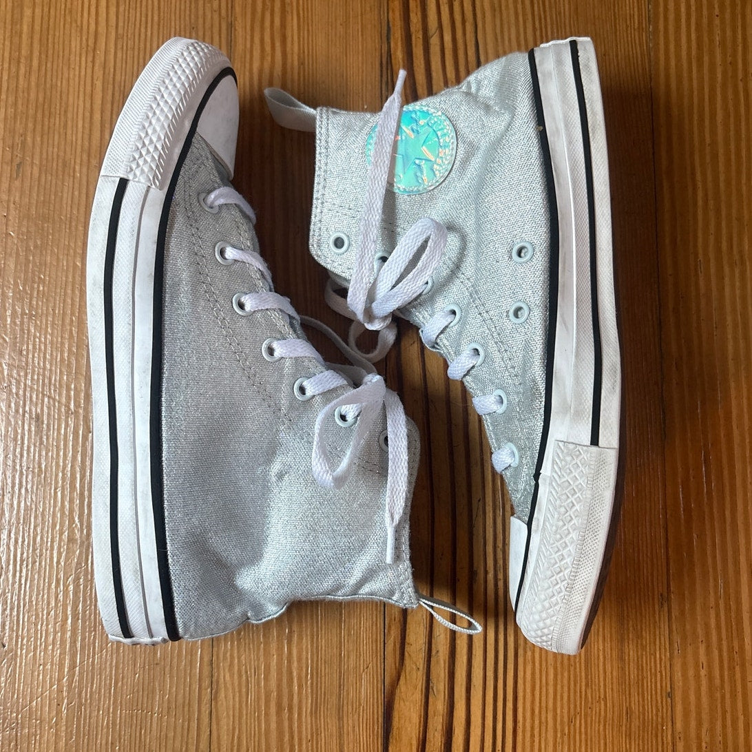 Converse All Star Chuck Taylor silver metallic high top youth sneakers SIZE 5