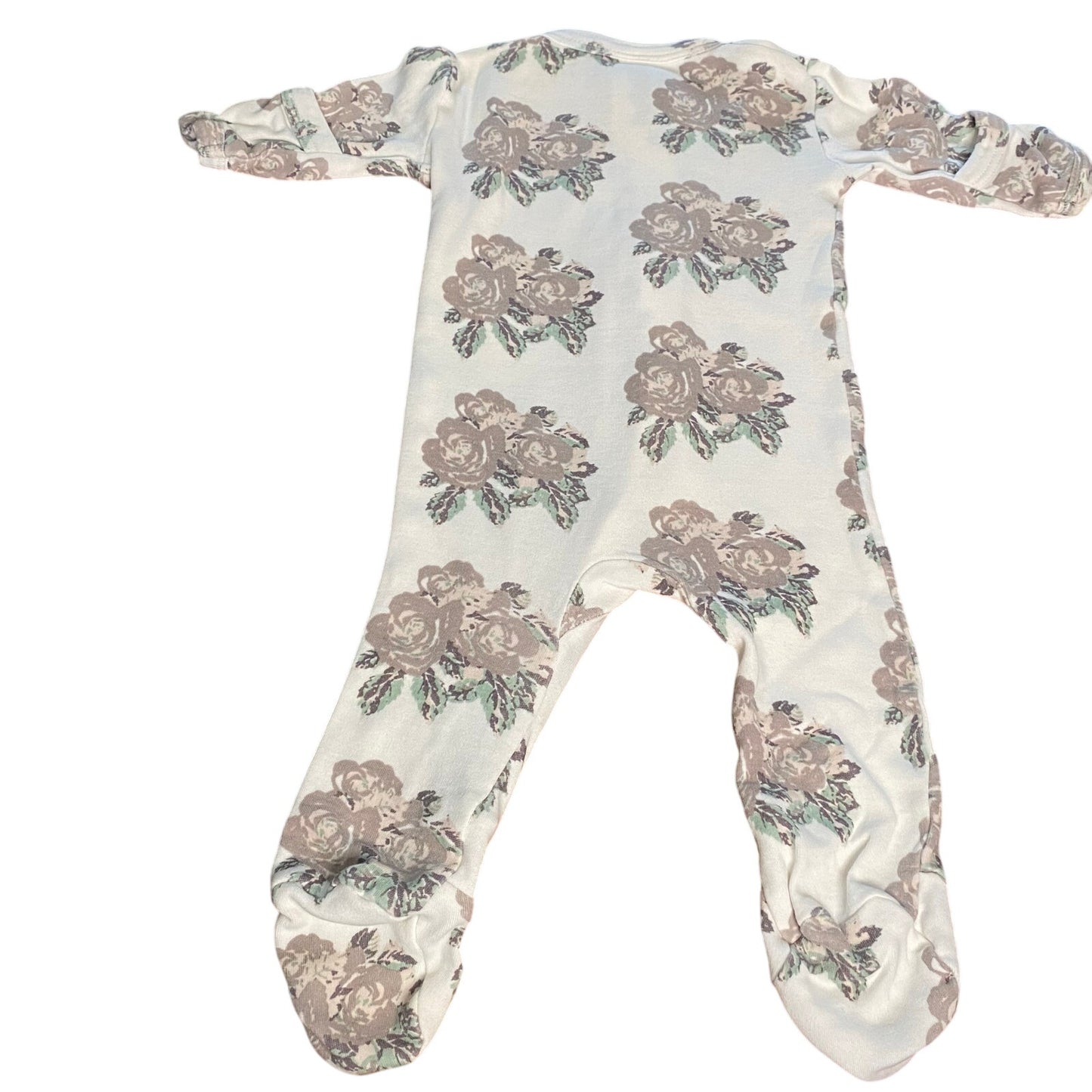 Kate Quinn Organics white floral long sleeve full zip pajama one piece SIZE 0-3M