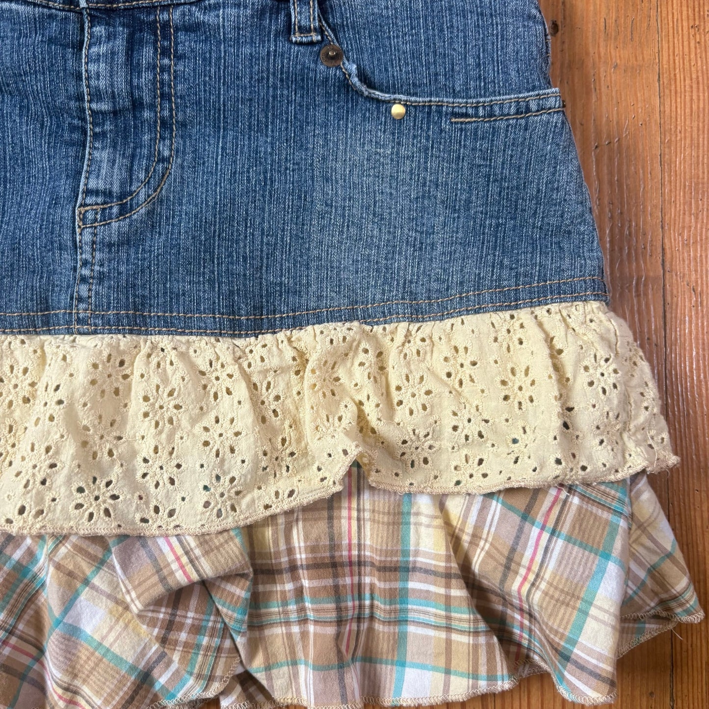 Jolt 90s jean tiered yellow plaid floral fabric shorts lined skort SIZE 16