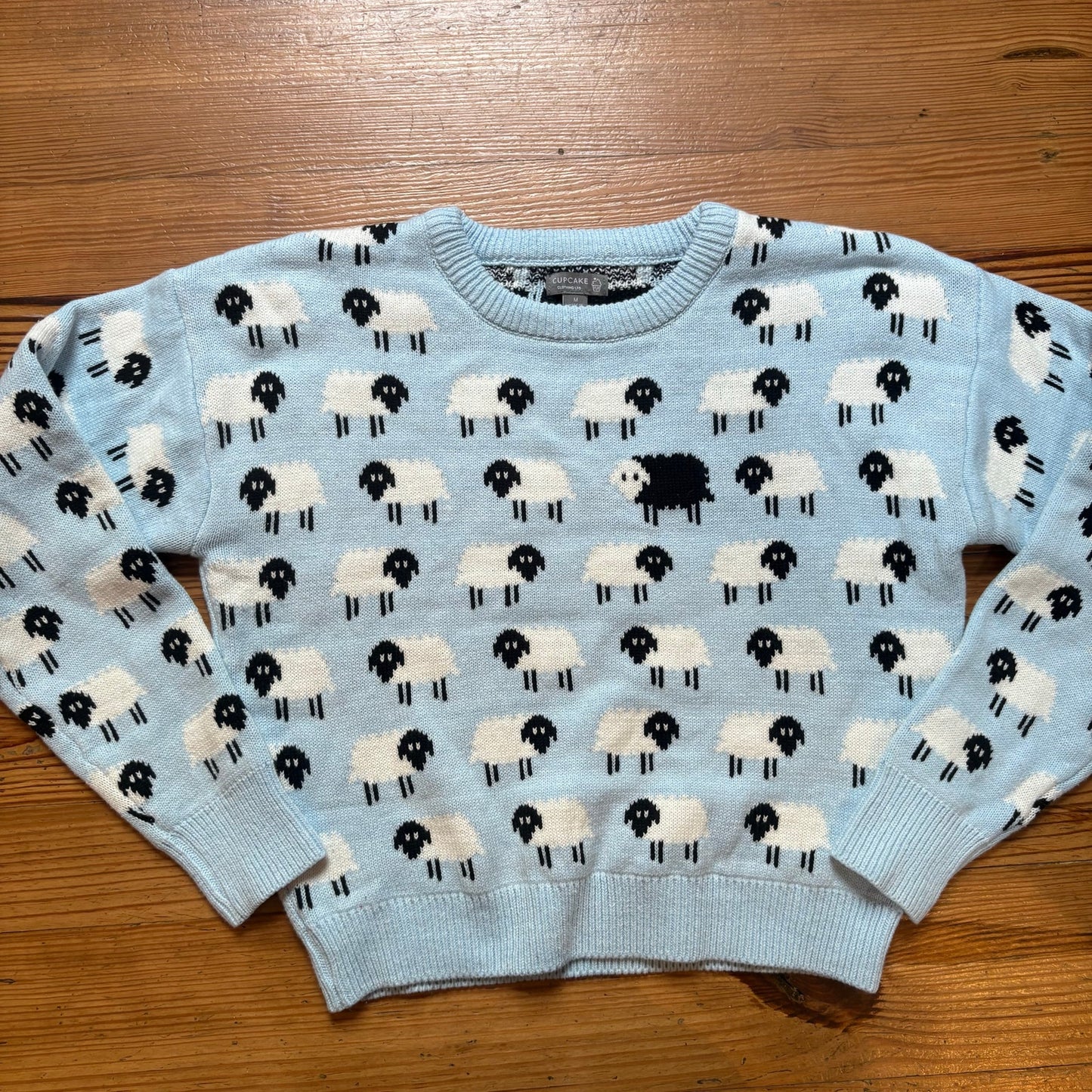 Cupcake light blue black sheep cropped crew sweater SIZE M