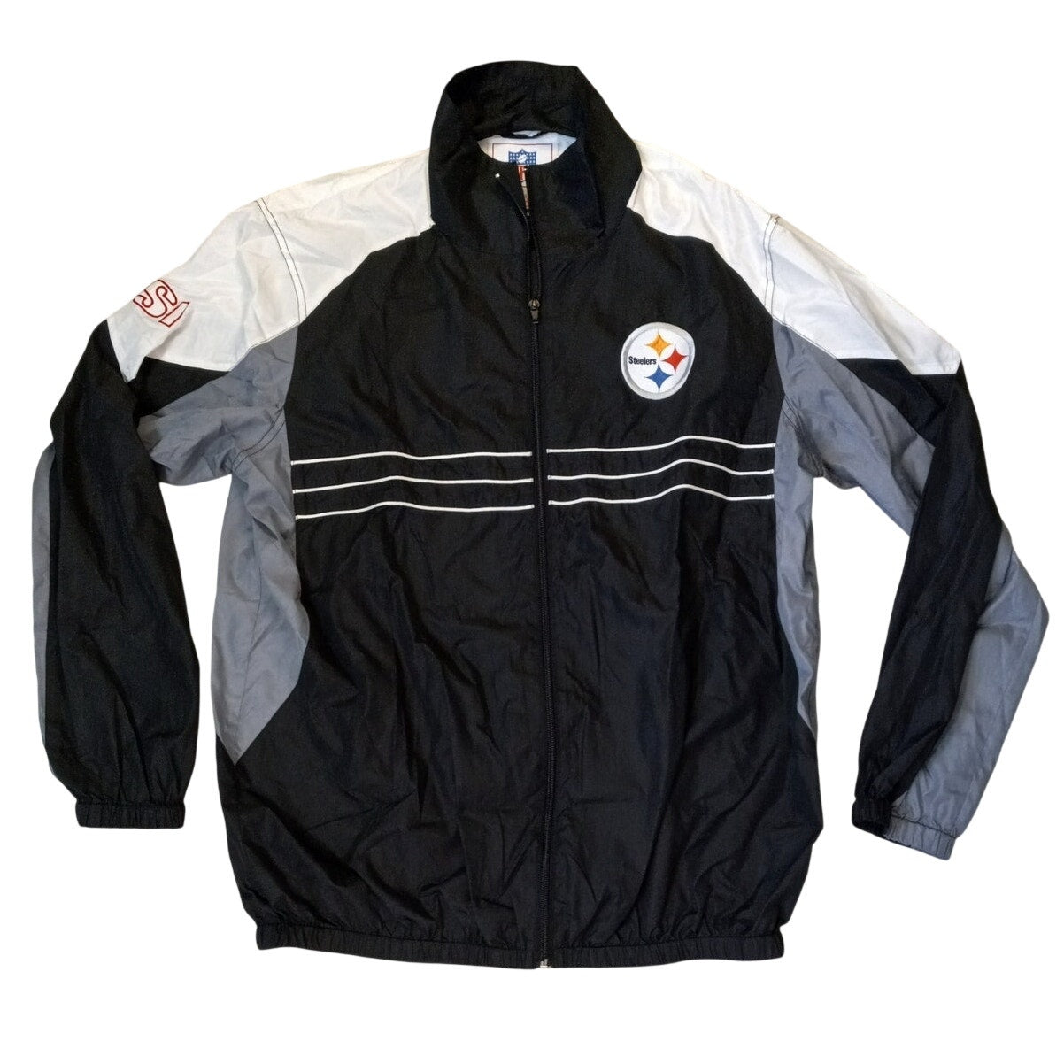 NFL Pittsburg Steelers black white full zip windbreaker jacket SIZE L