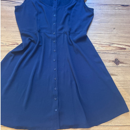 ModCloth dark blue button front flutter cap sleeve sheer accent dress SIZE XL