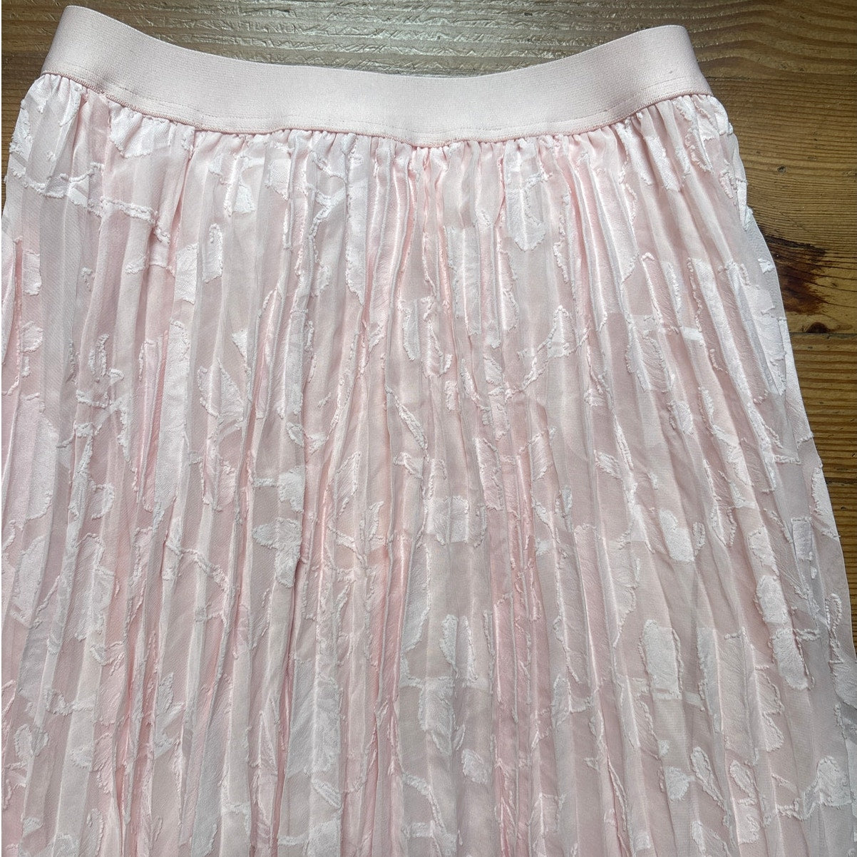 NWT Grace Karin light pink floral pleated elastic waist midi skirt SIZE M