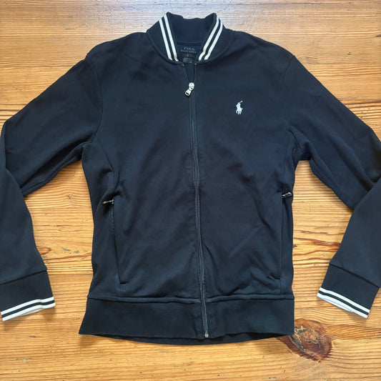 Polo Ralph Lauren black white trim cotton full zip sweater SIZE S