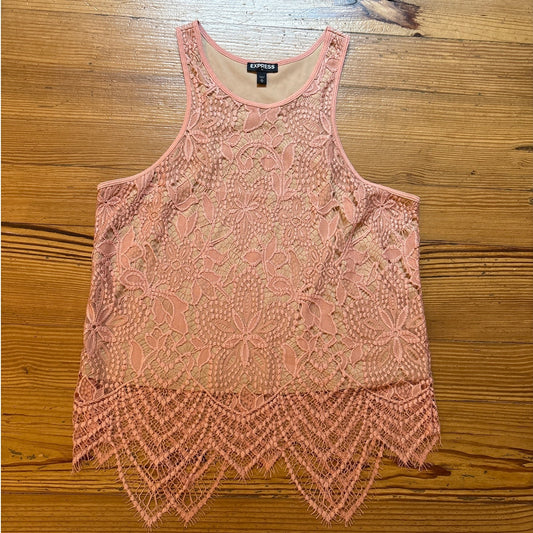 Express pink lace overlay cropped tank top SIZE M
