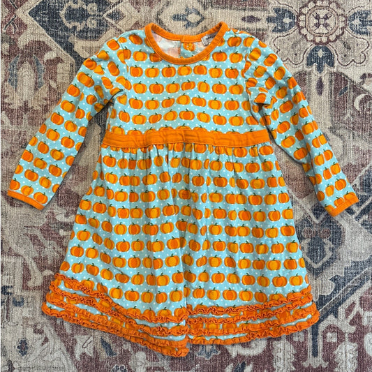 Tara Collection orange teal pumpkin ruffle long sleeve flare dress SIZE 18M