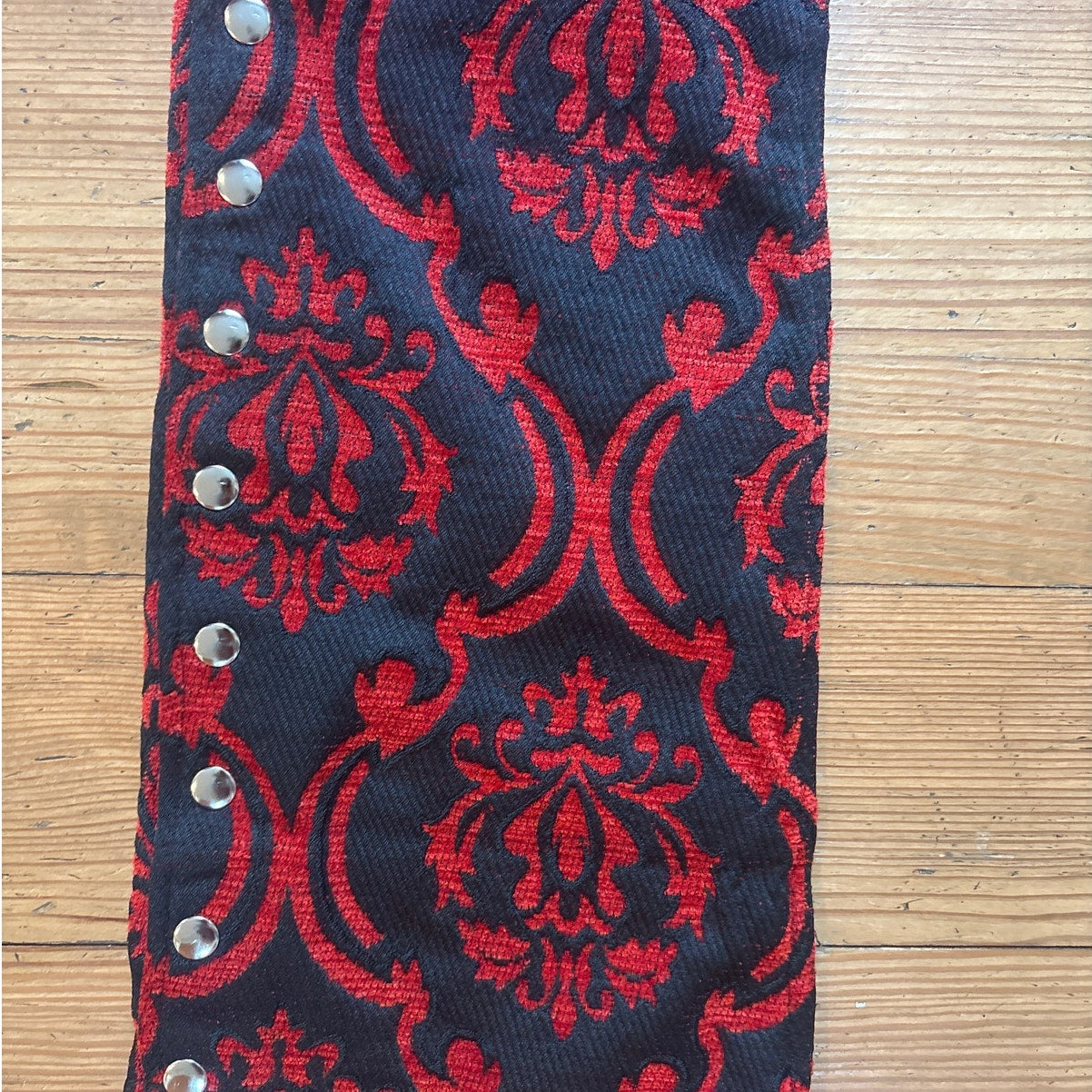 Dracula Clothing red brocade office snap bottom boot cut pants SIZE 38