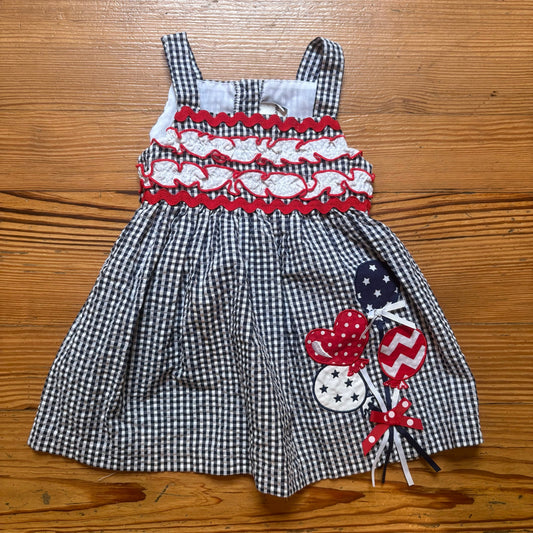 Rare Editions blue checkered American balloon sleeveless baby dress SIZE 12M