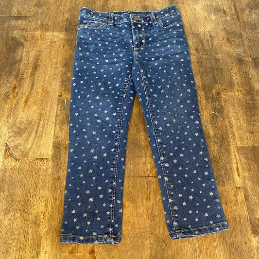 Okie Dokie dark wash denim silver stars hearts girls boot cut jeans SIZE 4T