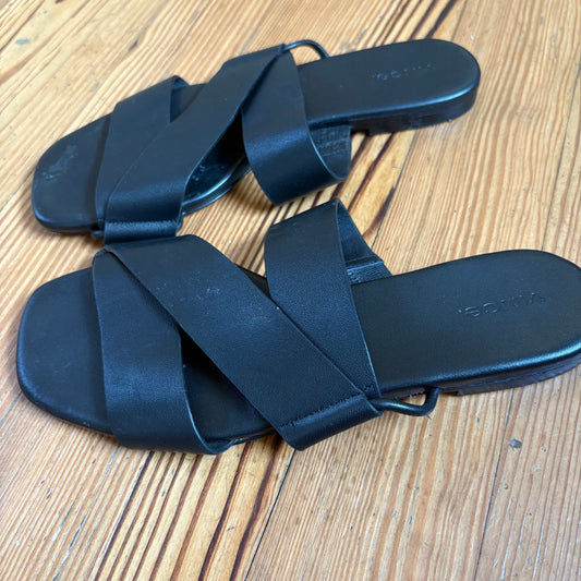 Vince black leather slip on strappy sandals SIZE 9.5M