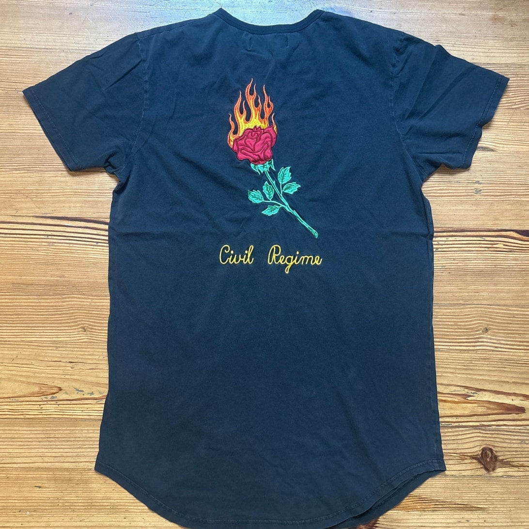 CIVIL REGIME black rose embroidered short sleeve shirt dress SIZE XL