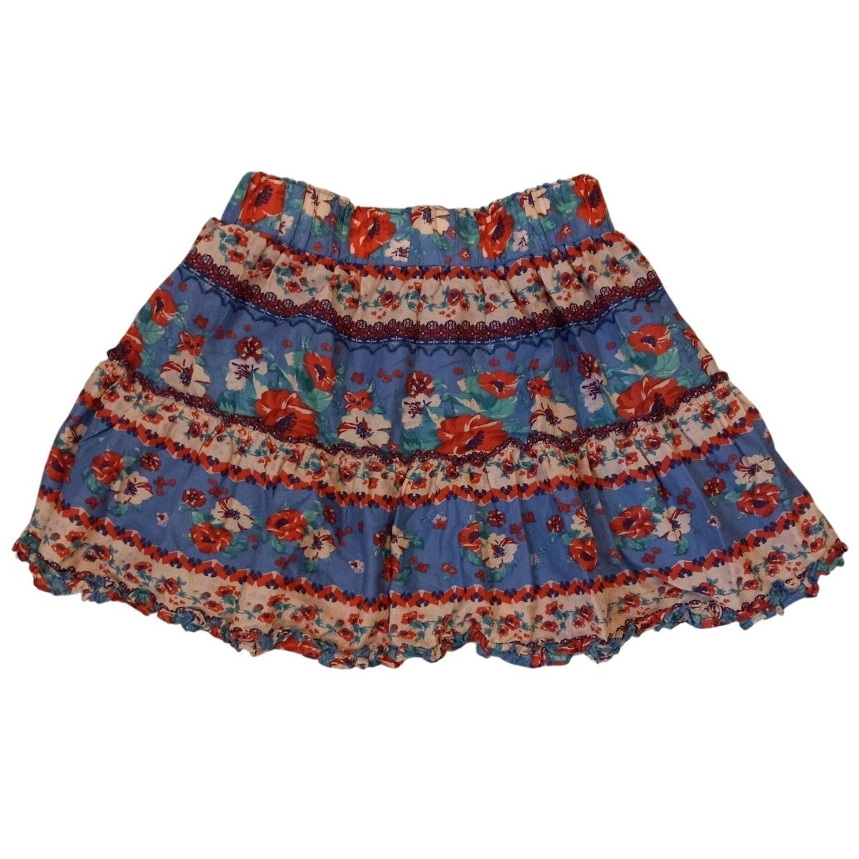 Olivaceous navy floral tiered ruffle lined mini skirt SIZE S