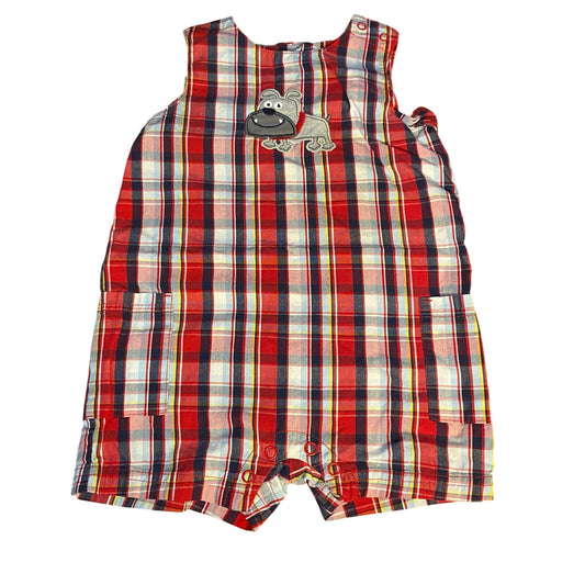 Carter's red blue plaid bulldog sleeveless shorts boys romper SIZE 18M