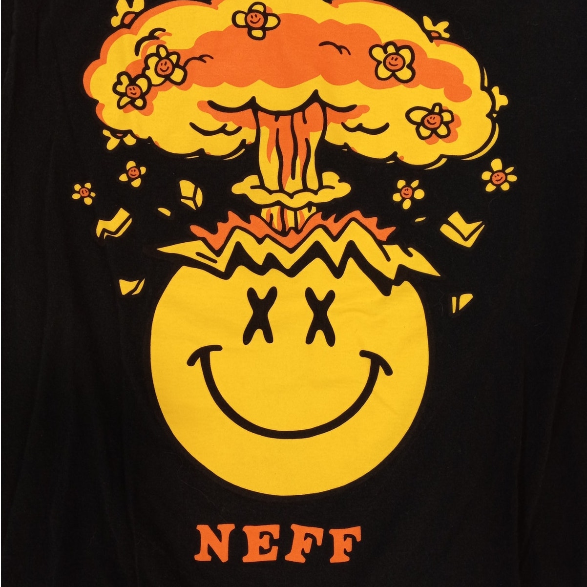 Neff black yellow smily face explosion graphic long sleeve shirt SIZE S
