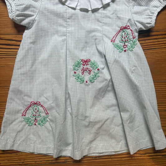 Shrimp & Grits Kids Christmas embroidered short sleeve button back dress SIZE 2T