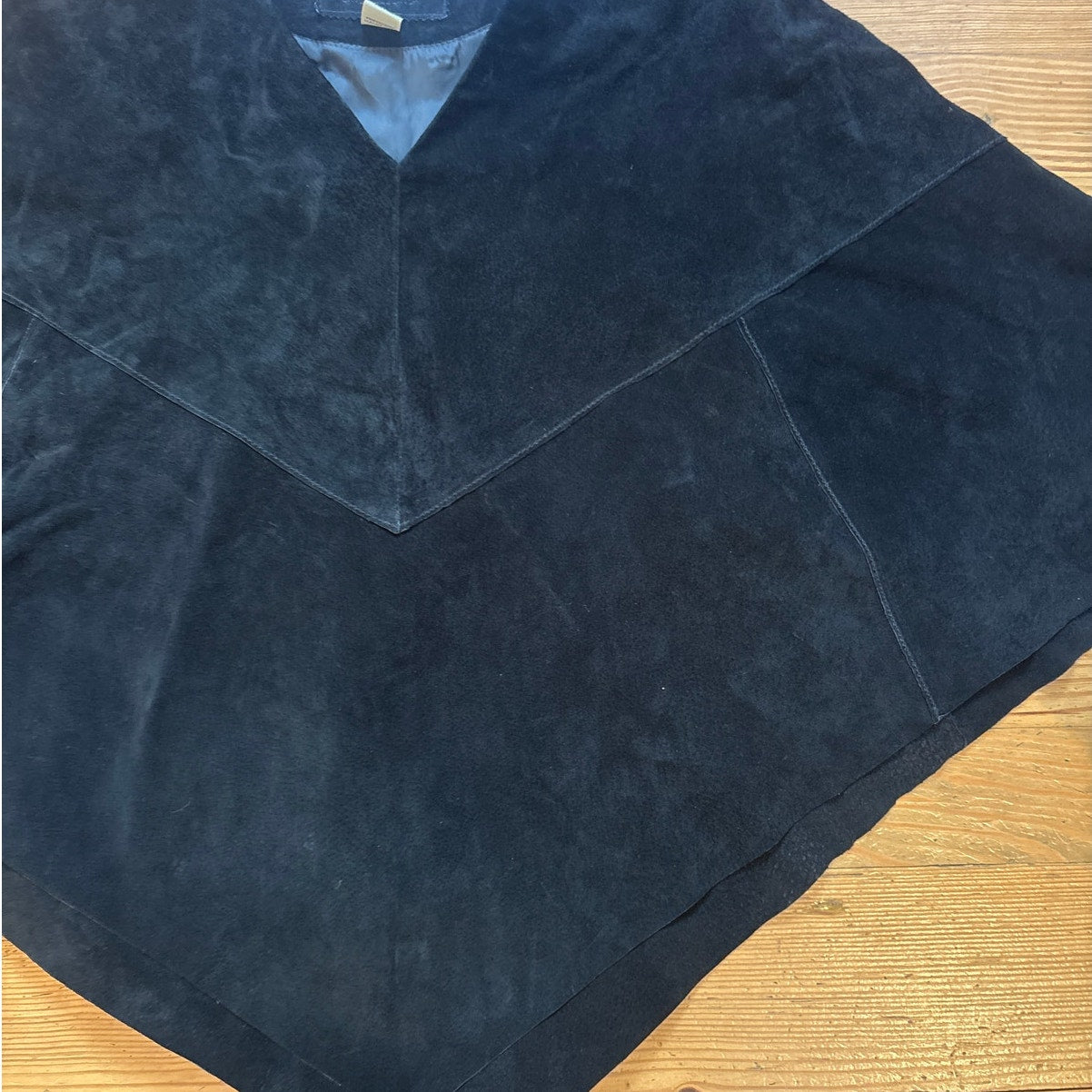 Decoded black suede leather pull over poncho coat SIZE XS