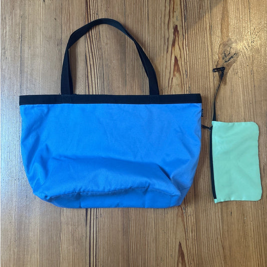 L.L.Bean light blue green reversible canvas beach tote bag with wallet