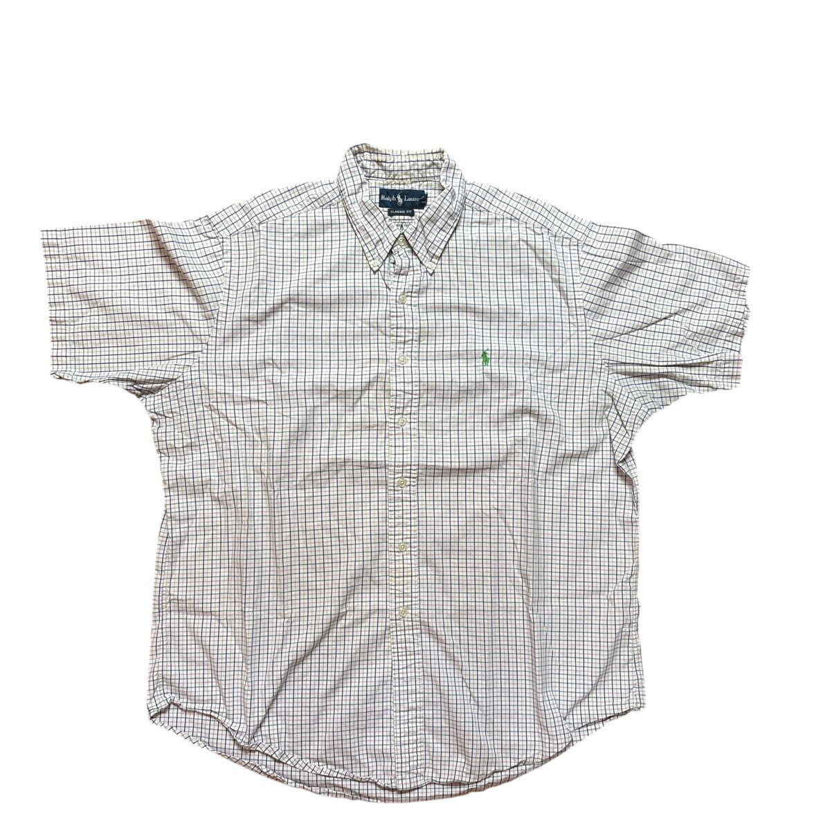 Ralph Lauren white pink blue classic plaid short sleeve button up shirt SIZE XL