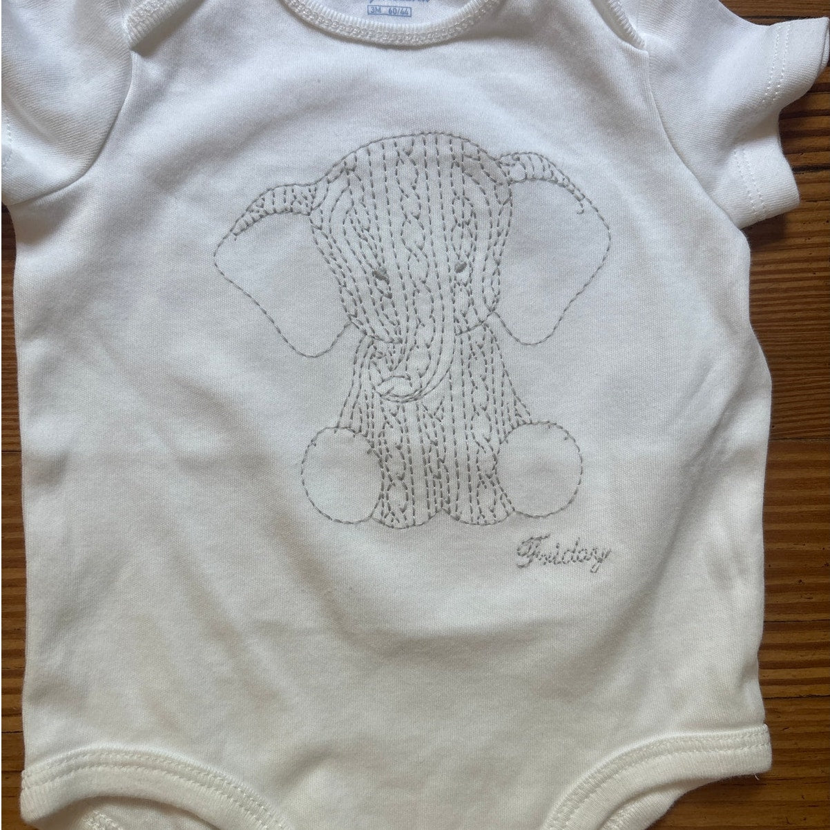 Ralph Lauren white gray animal stitched short sleeve cotton bodysuit SIZE 3M