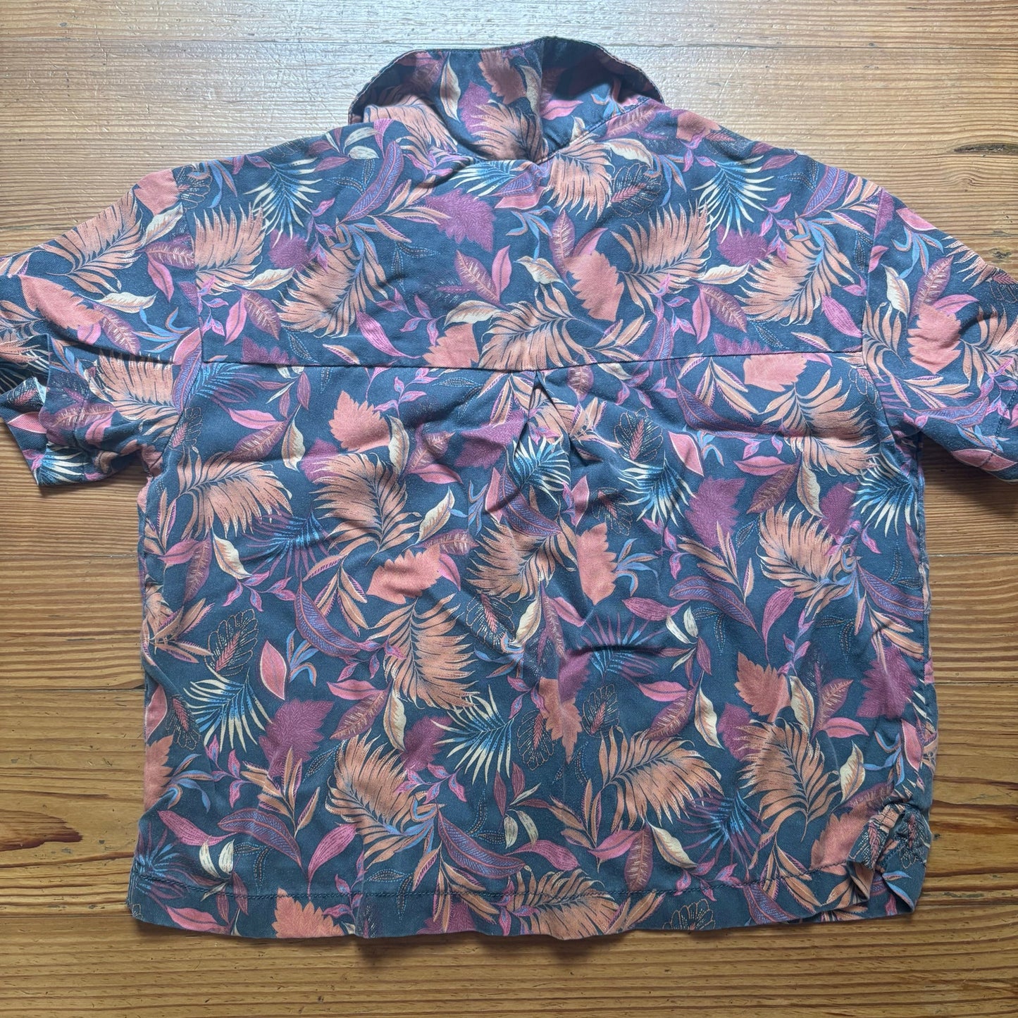 Nicole Miller orange red tropical short sleeve lyocell shirt SIZE S