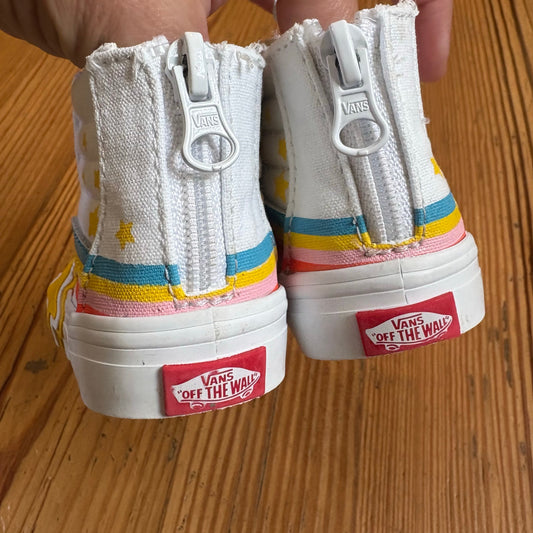 VANS white high top zipper side rainbow star toddler sneakers SIZE 7