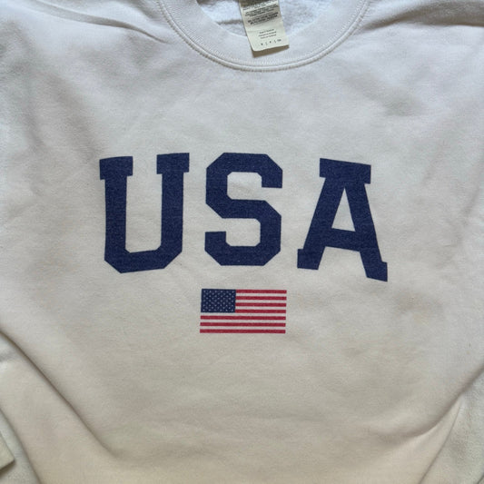 Gildan white USA flap cropped crew sweatshirt SIZE S