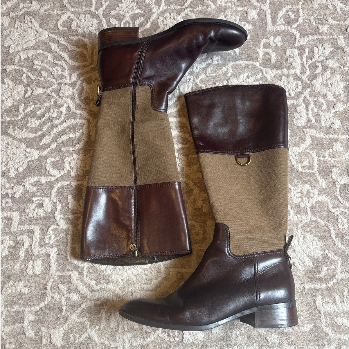 Etienne Aigner two toned leather heeled plaid lined riding boots SIZE 10M