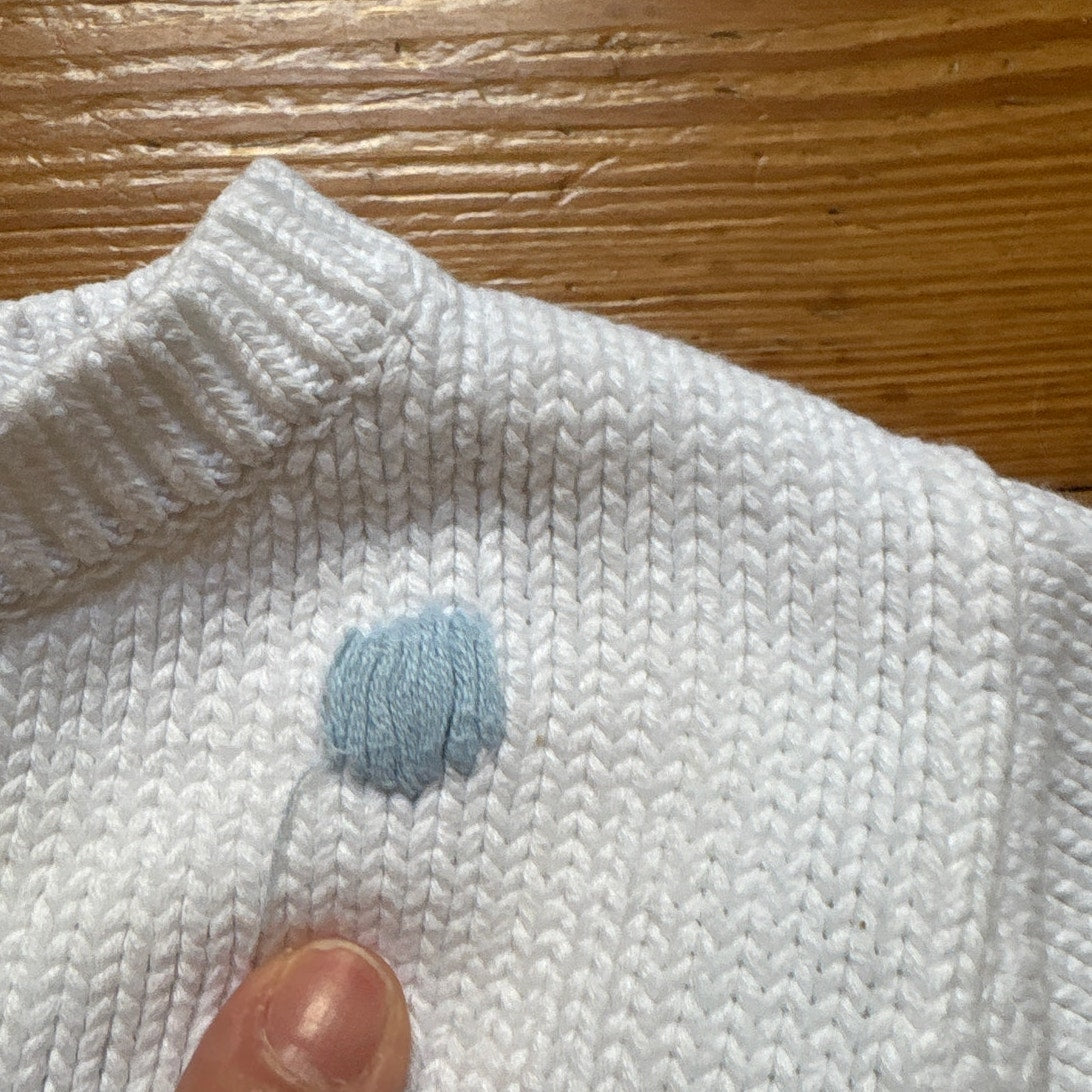 Mullins Square Kids 90s white blue polka dot knit cardigan sweater SIZE 6-12M