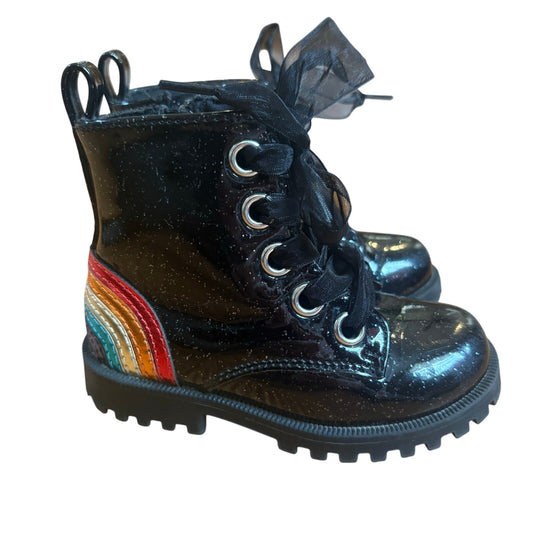 Self Esteem black patent leather rainbow high top lace toddler boots SIZE 6