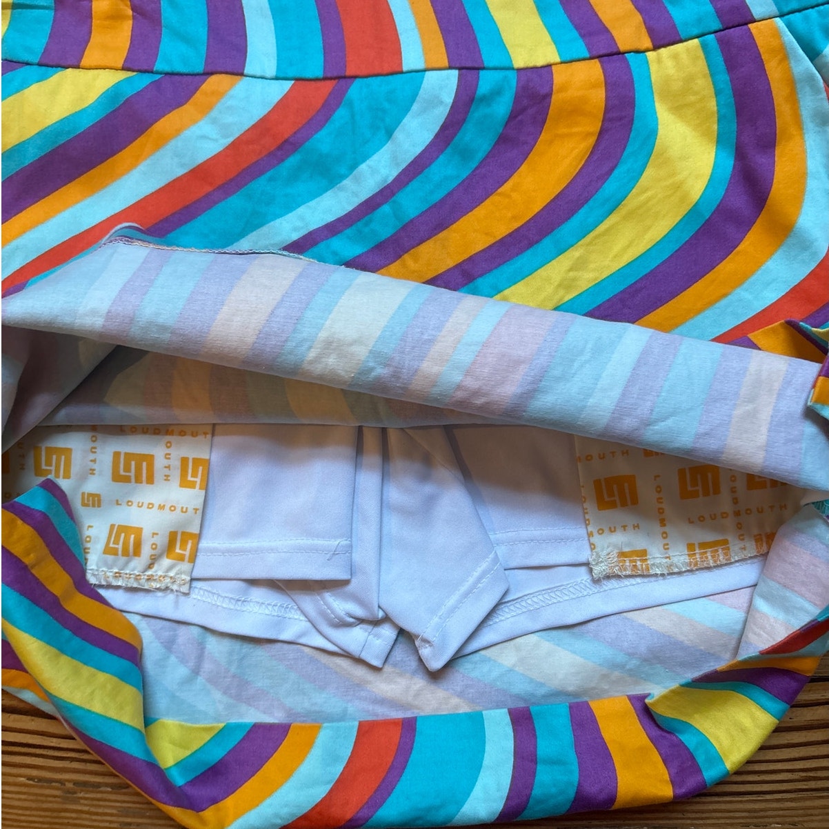 LoudMouth blue yellow 70s retro shorts lined golf skirt SIZE 10