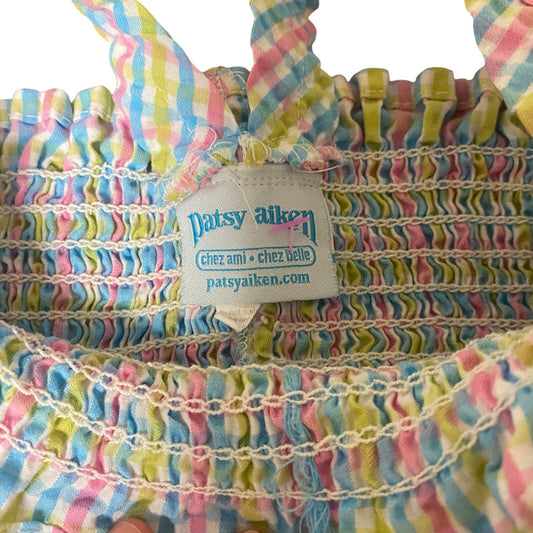 Patsy Aiken pastel pink blue smocked floral embroidered tank dress SIZE 3