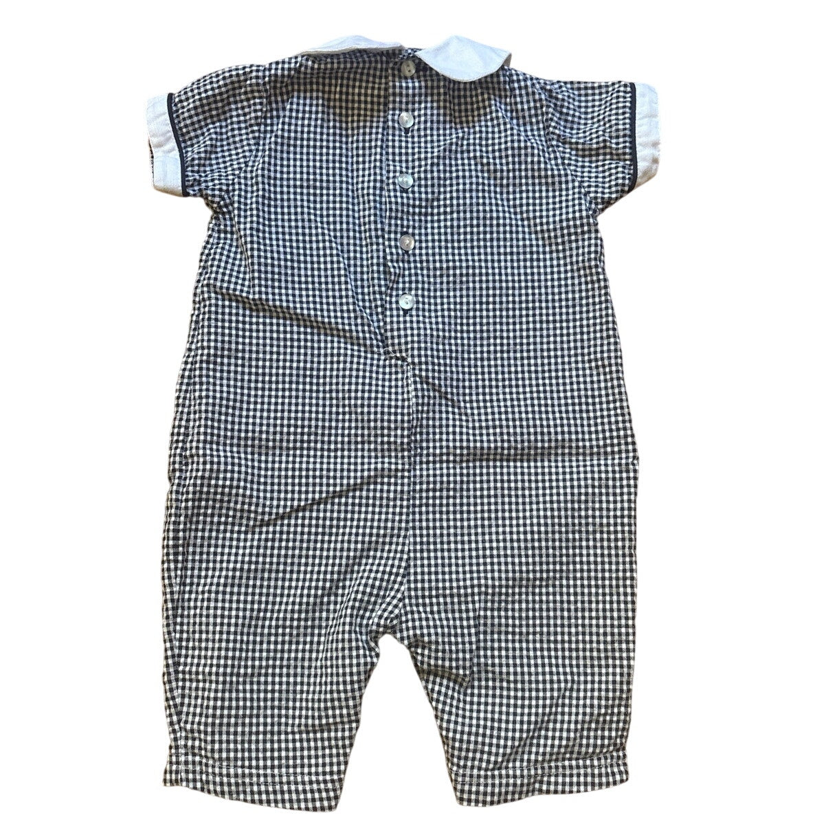 Baby Place VTG black checkered collar duck embroidered one piece SIZE 3-6M