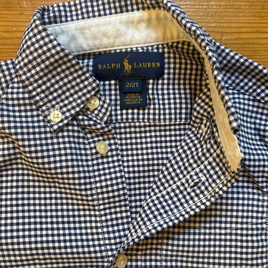 Ralph Lauren blue checkered short sleeve performance button up shirt SIZE 2T