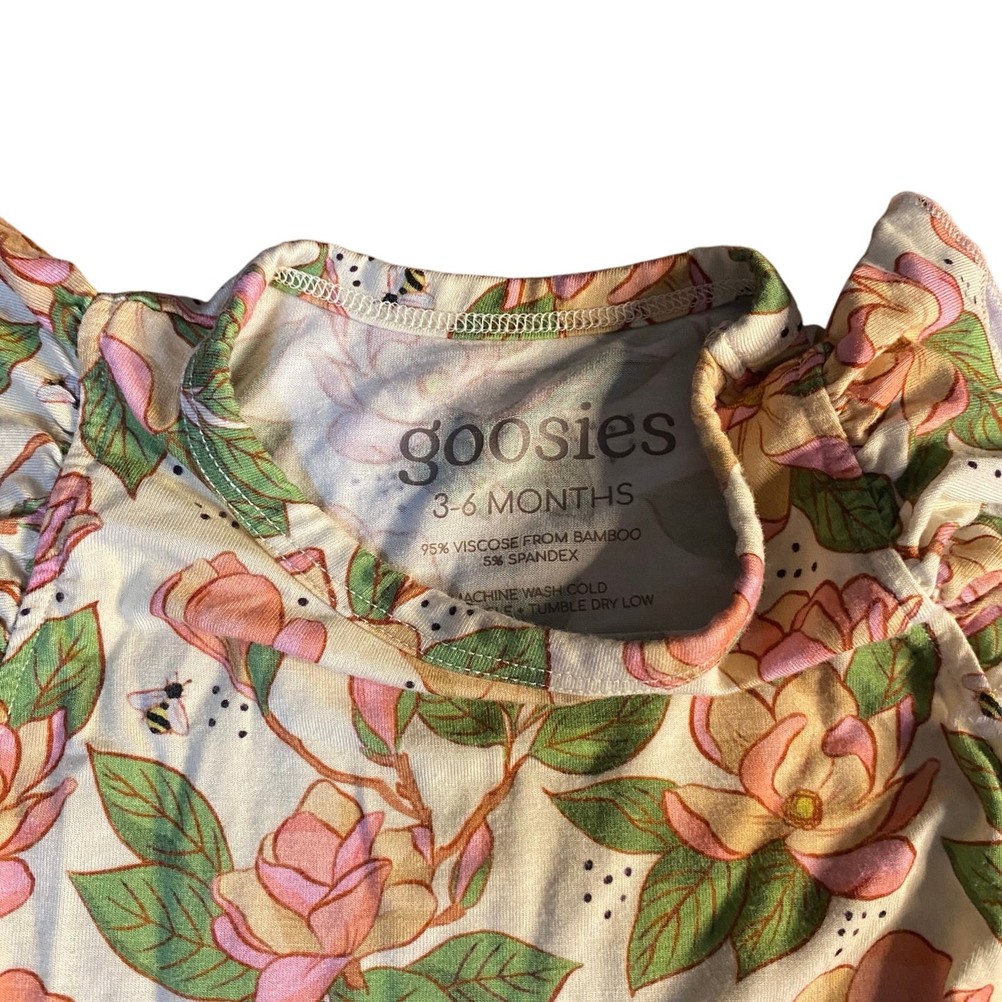 Goosies blush floral bee bamboo short ruffle sleeve bubble romper SIZE 3-6M