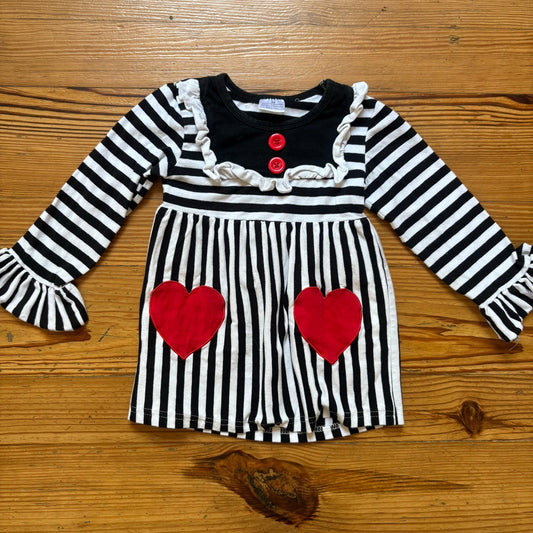 Black white striped red heart long sleeve ruffle toddler short SIZE 3T
