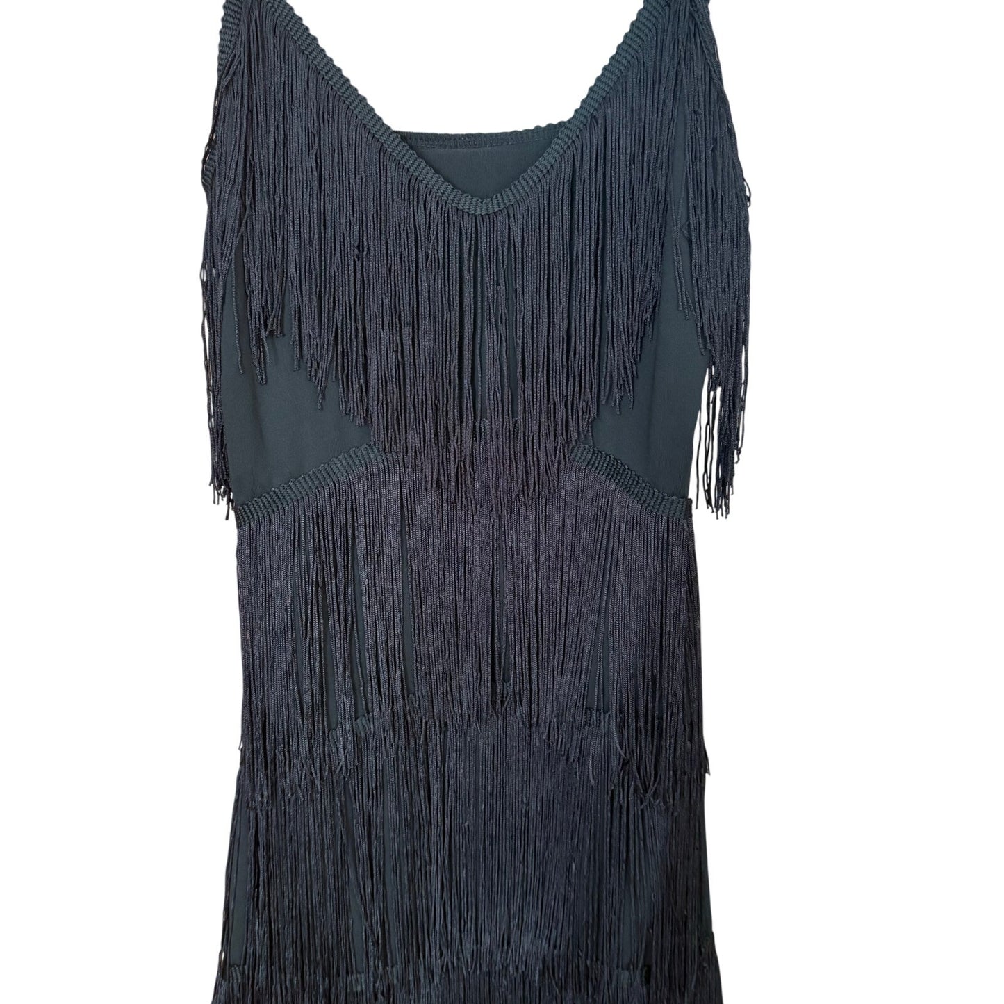 Shein black layered fringe flapper cami mini dress SIZE S