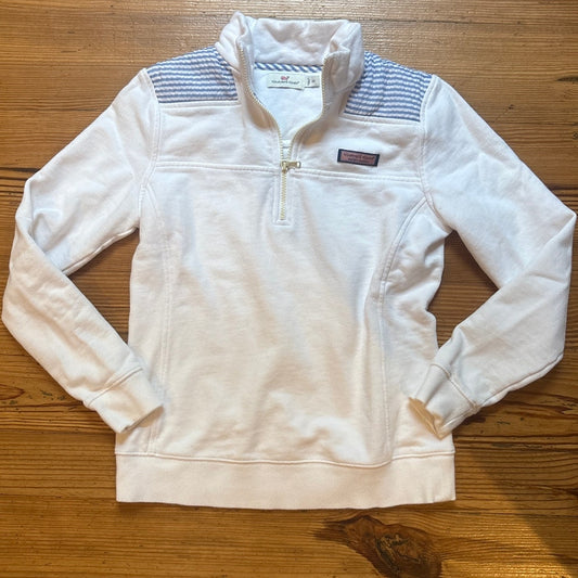 Vineyard Vines white blue seersucker quarter zip womens pullover sweater SIZE XS