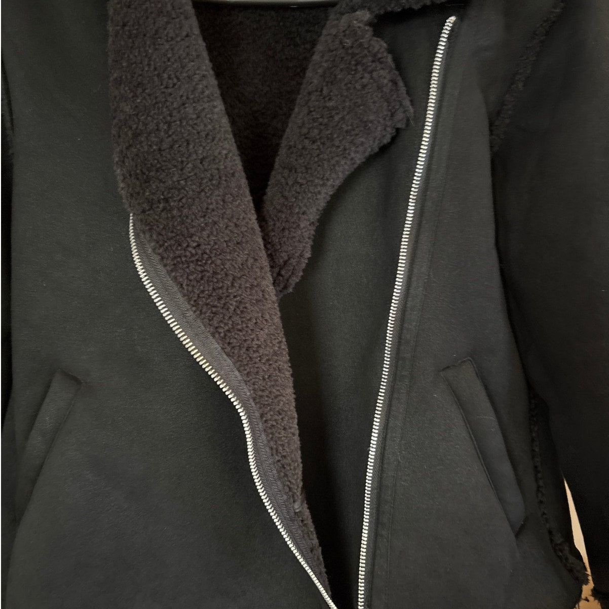 ESMARA black faux suede leather black fleece lined zip jacket SIZE 8