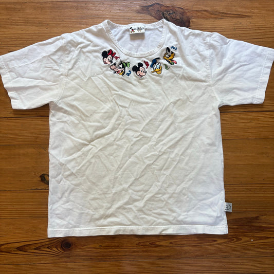 Disney white vintage character embroidered cotton short sleeve shirt SIZE L