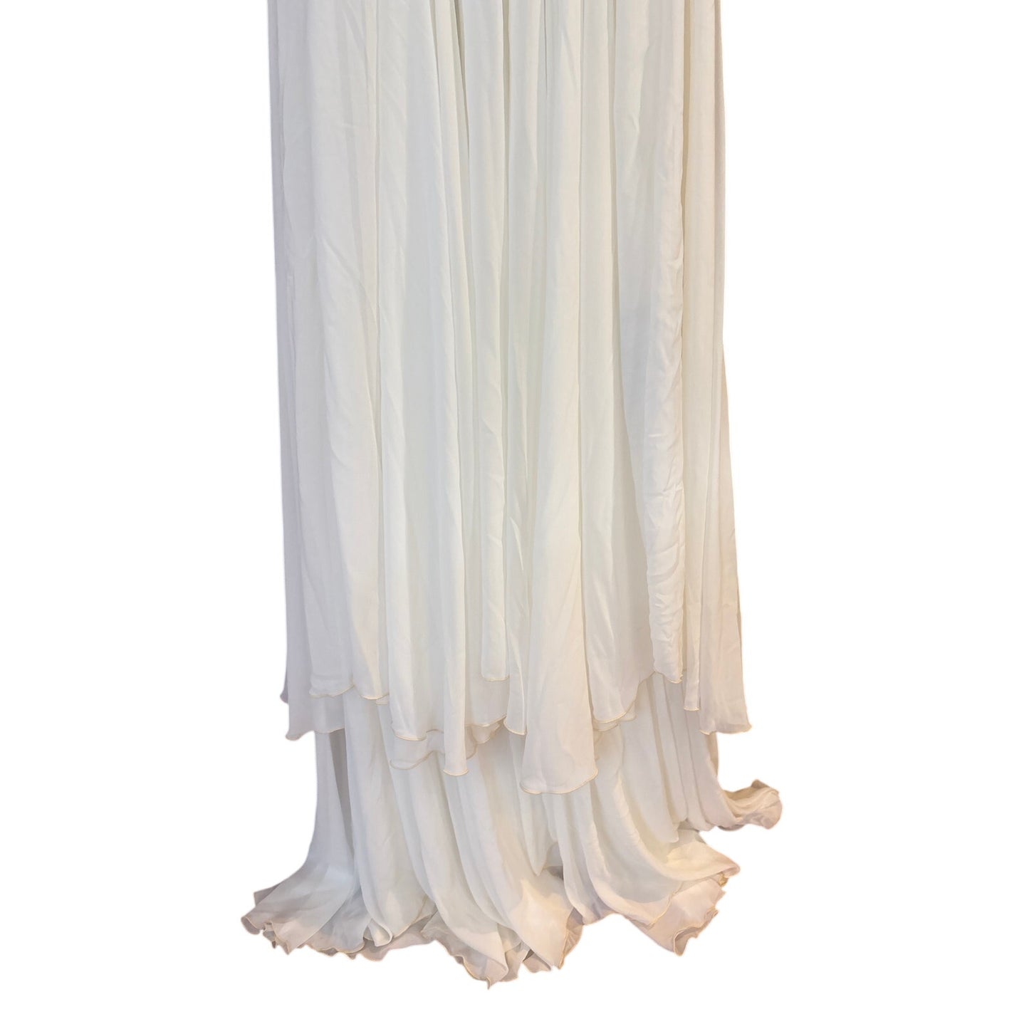 Boutique beige lace flutter sleeve tiered white chiffon formal dress SIZE 4X