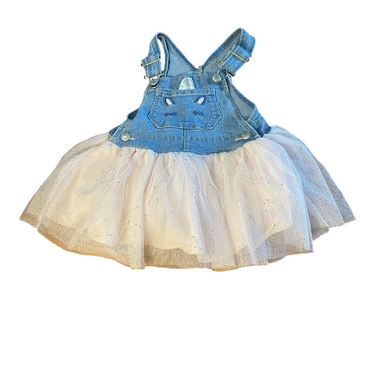 OshKosh B'gosh blue overall cat adjustable white baby tutu skirt SIZE 18M