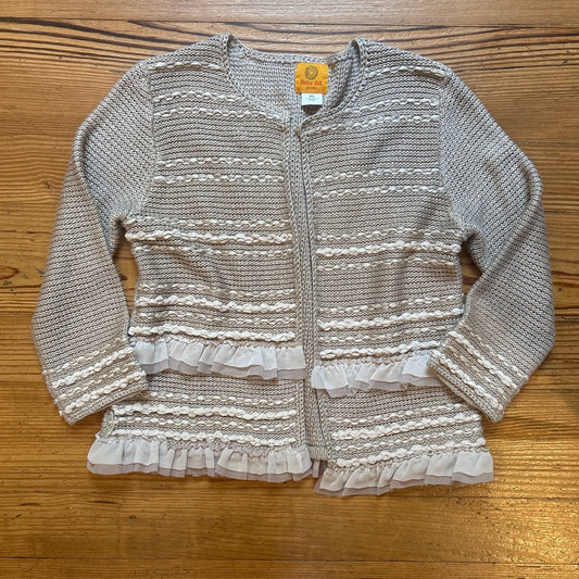 Ruby Rd. beige knit crochet ruffle top clasp open cardigan sweater SIZE PS