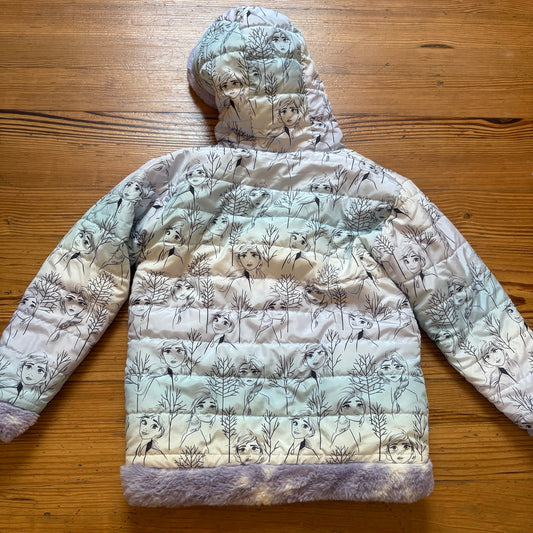 Disney frozen blue pink reversible puffer fleece lined girls coat SIZE 6