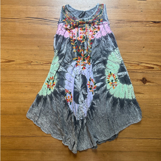 Sunflower black acid wash floral embroidered tie dyed tank dress SIZE L