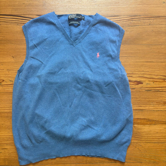 Polo Ralph Lauren blue pink pony pima cotton sweater vest SIZE M